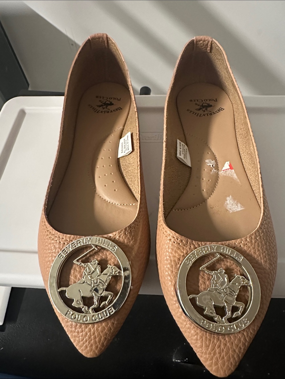 Beverly Hills Polo Club Women's Brown Pointed-Toe Flats with Gold Medallion